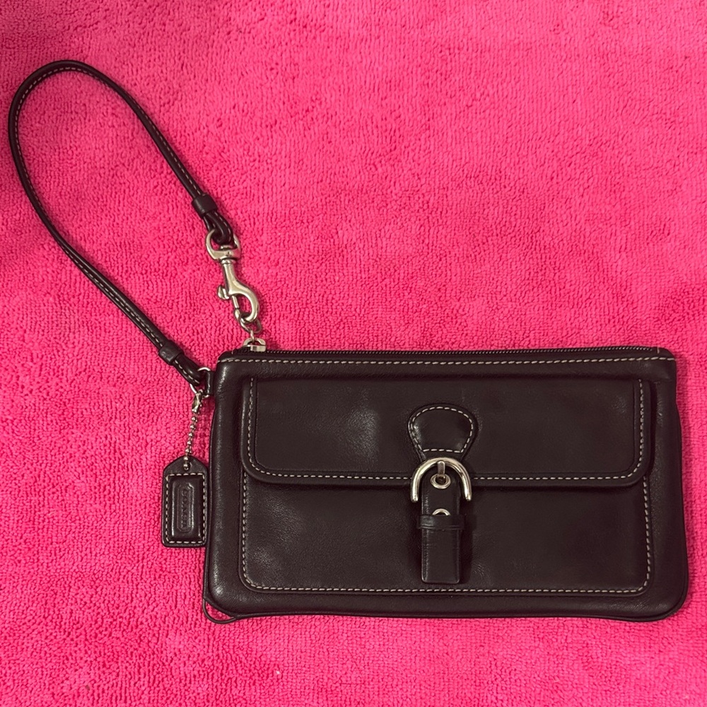 Coach Black Leather Wristlet Clutch
